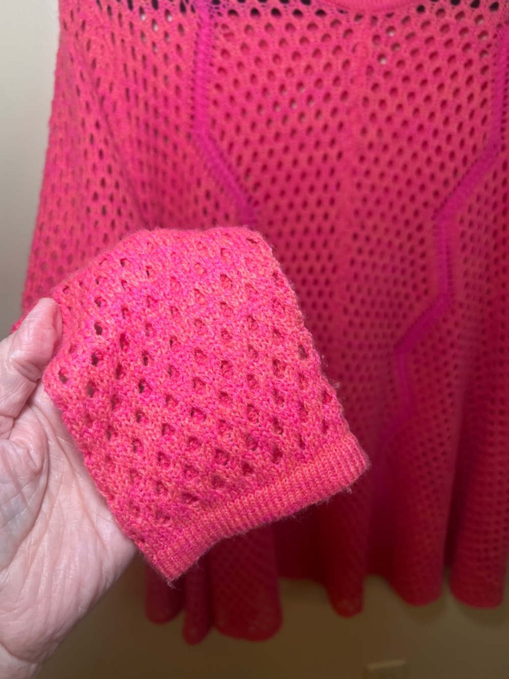 Umgee Hot Pink Open Knit Tunic Sweater Cover Up Medium Boho - Picture 4 of 11